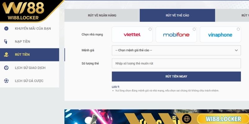 Hướng dẫn chi tiết rút tiền WI88